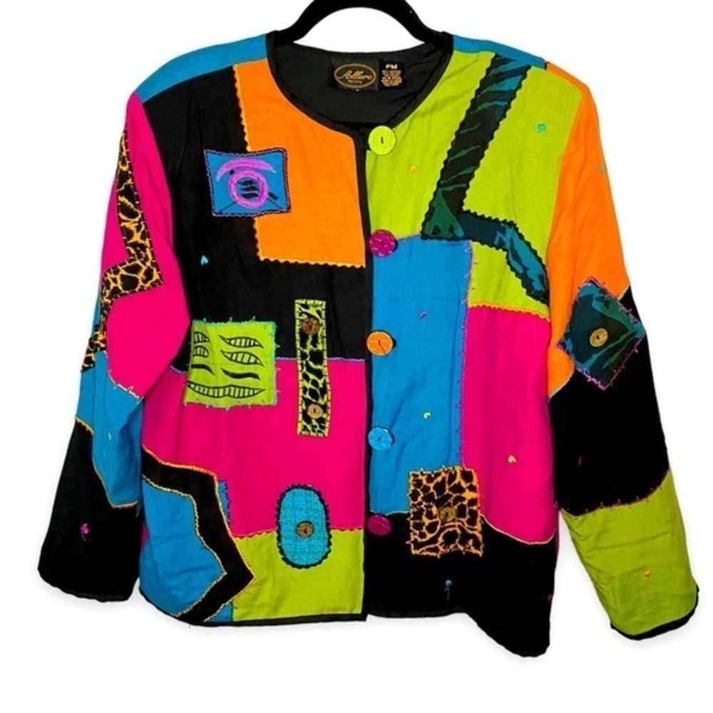 Vintage Patchwork Jacket Petite Medium Colorful B… - image 1